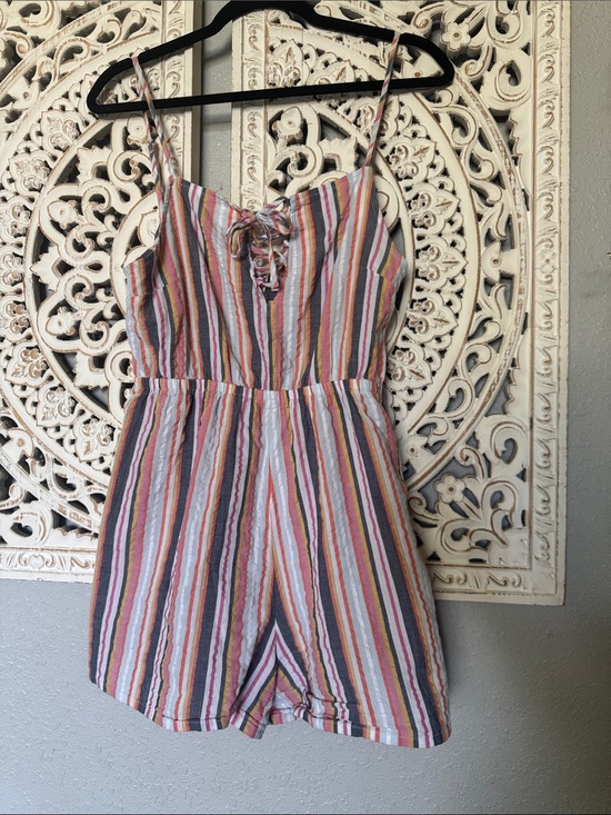 Roxy Pants - Roxy Multicolor Striped Spaghetti-Strap Romper